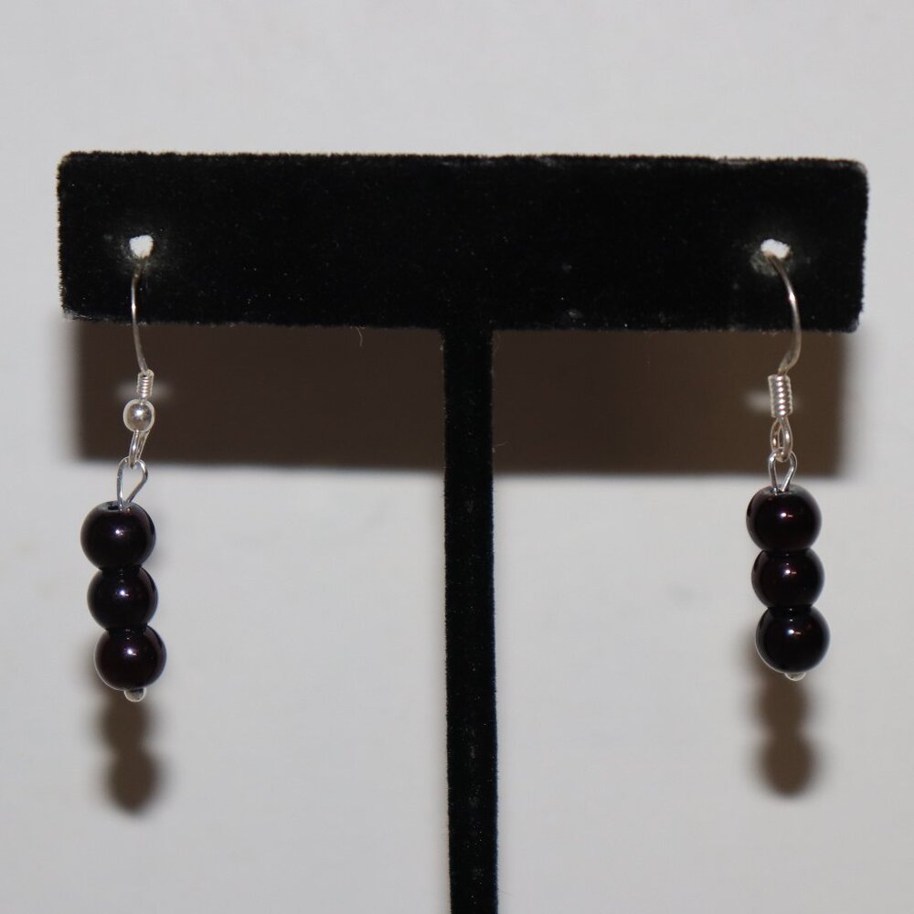 💜⚜️ Silver & Deep Purple Glass Dangle Earrings · 1.5" · Amethyst Flame ✨